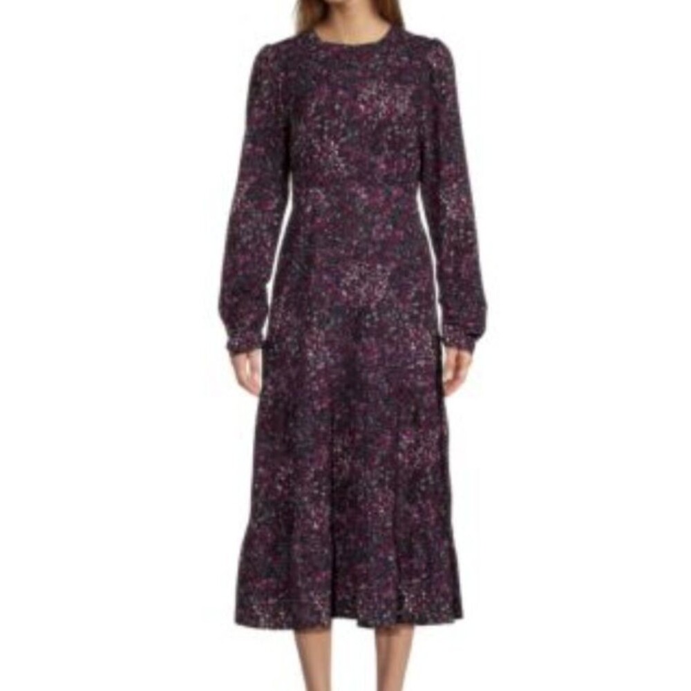 Area Stars‎ Floral Midi Dress M Purple Open Back Long Sleeve Tiered Cottagecore
